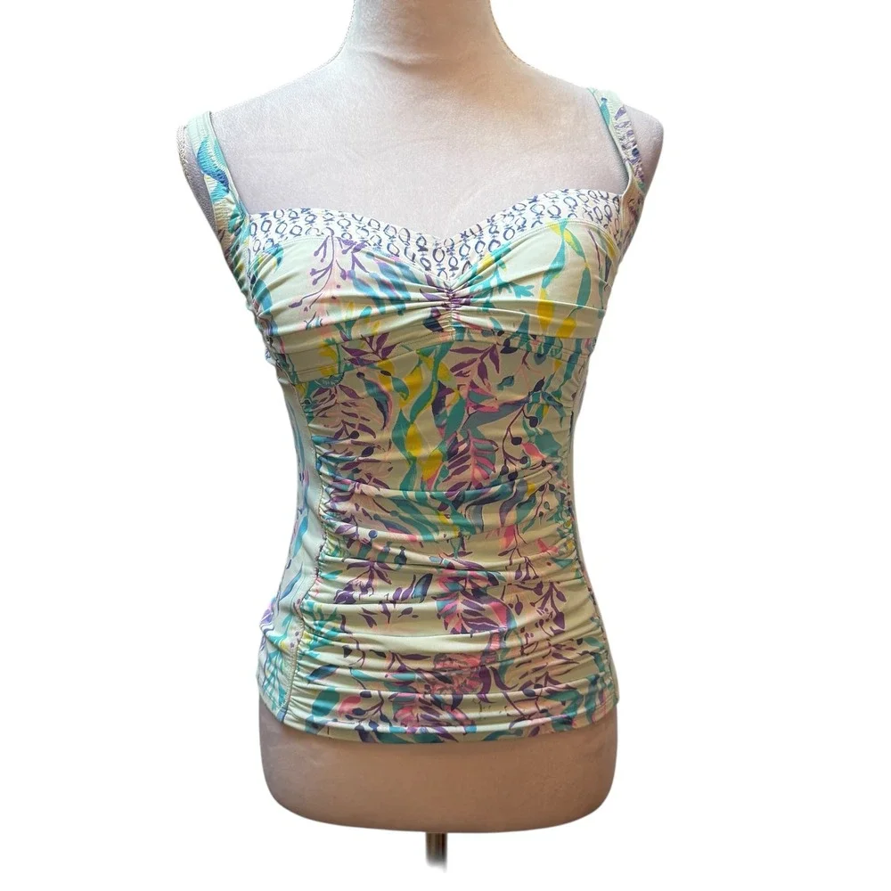 Lilly Pulitzer Seahorse Print Ruched Tankini Top Blue Pink Green Size 4